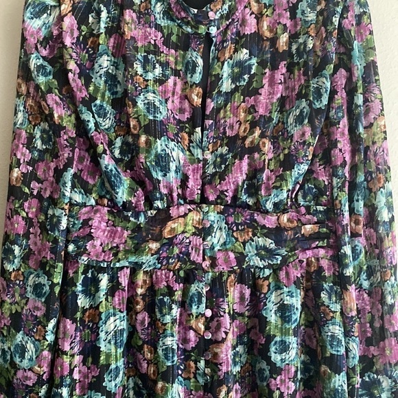 Zara Metallic Thread Floral High Neck Long sleeve Short Mini Dress Size M - Picture 8 of 13